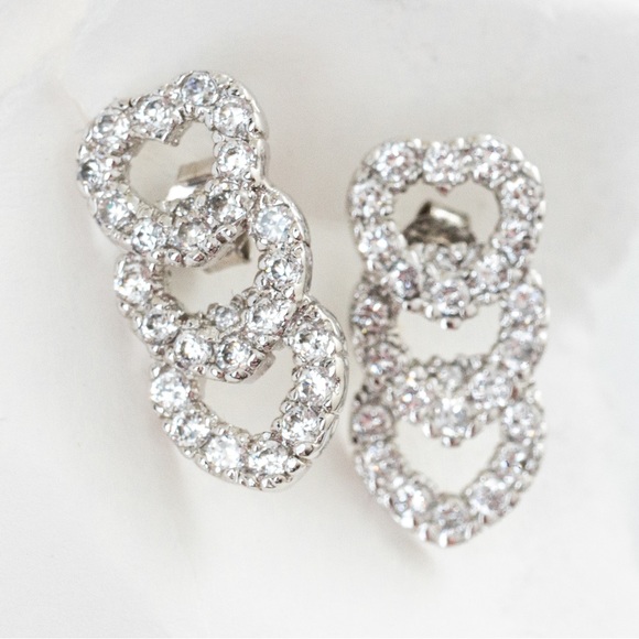 Simulated diamond interlocking heart post earrings sterling silver Absolute - Picture 14 of 16